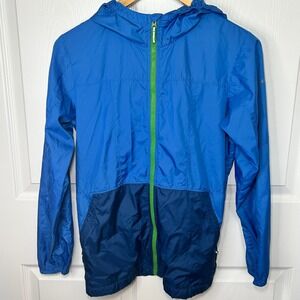 Columbia Lightweight Rain Windbreaker Jacket Kids‎ Blue Green Size L